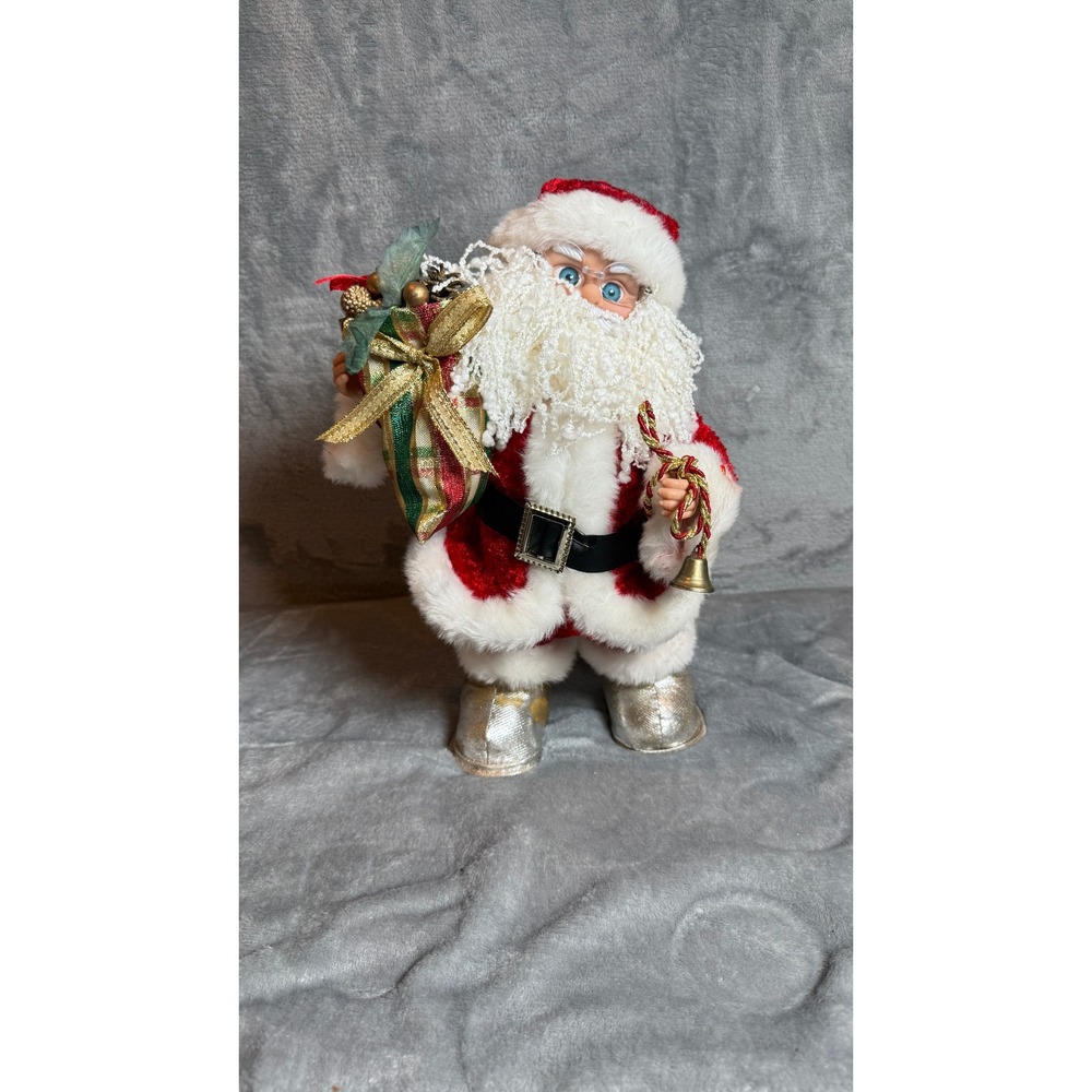 13"Traditional Santa Claus Figure Red Velvet Suit Gift Sack Bell Christmas Decor